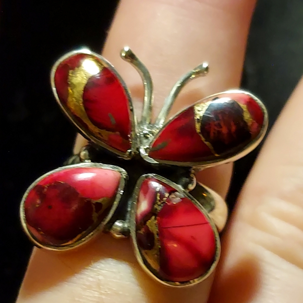 New Sterling Silver Kingman Rose Dalia Butterfly Ring Size 8